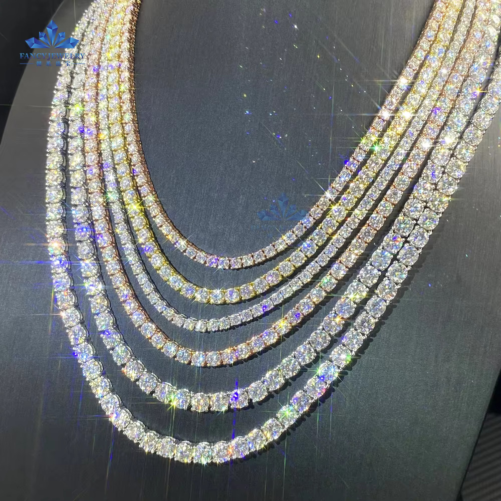 GRA Certificate Real Solid Gold Plated 2MM 3MM 4MM 5MM 6.5MM Moissanite Sier Tennis Chain Necklace S For Men Women