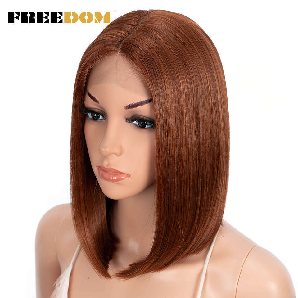 FREEDOM Straight Synthetic Short Bob Ombre Blue Ginger Wig Middle Part Lace For Black Women Cosplay Wigs