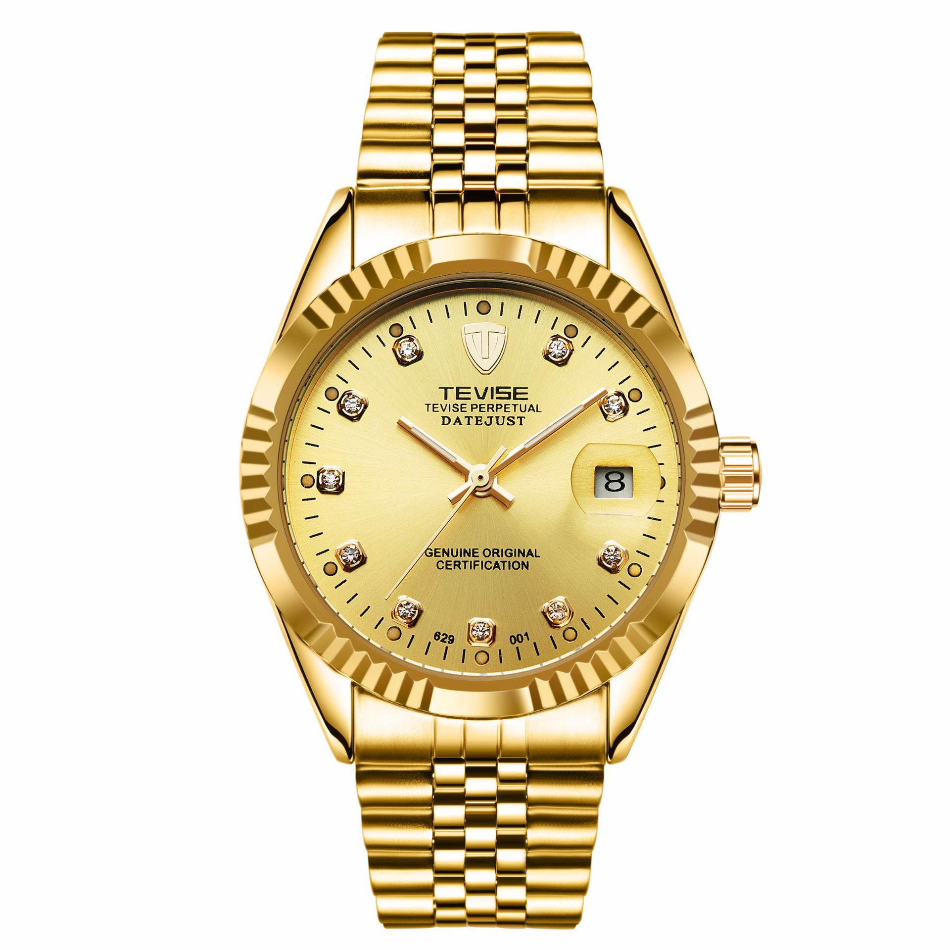 TEVISE Mechanical Watchs Men Waterproof Business Calendar Watch, a Simple Stainless Steel Designer Mens Watch Luminous Automatic Wristwatch T011 629-0