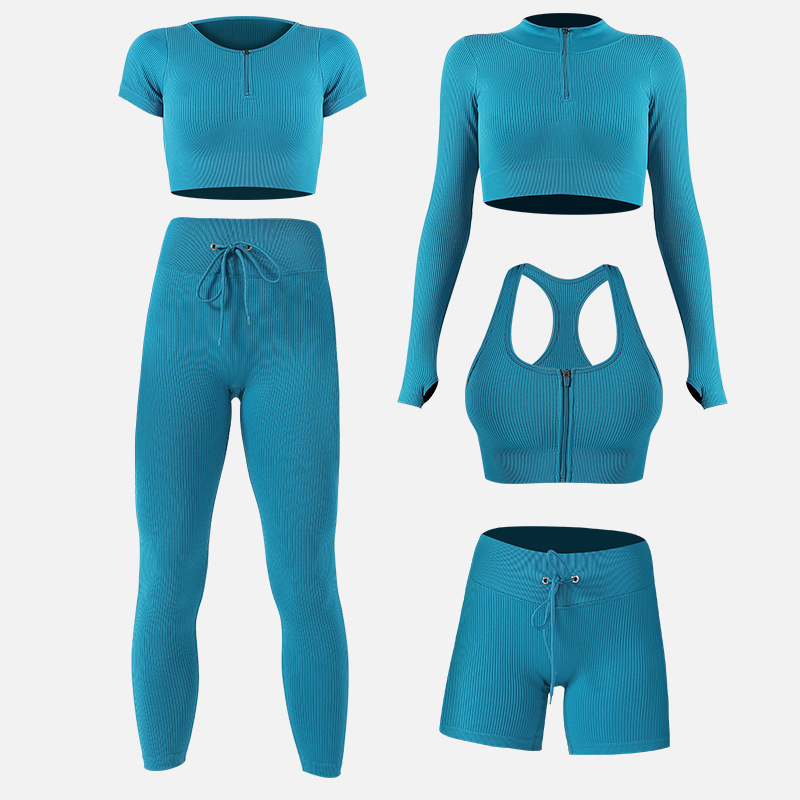 European and American women's new versatile zipper high waist yoga suit fashionable casual fitness yoga suit drawstring tight sports suit