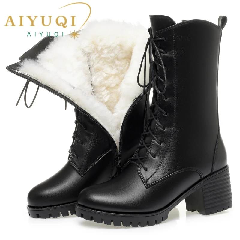 AIYUQI Women's Snow Boots Non-slip Work Boots Women Large Size Winter Warm Motorcycle Boots Girls Ankle Boots