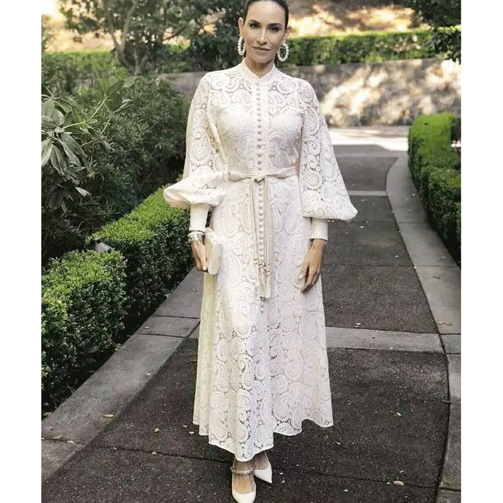 Vintage Arabic Lace Prom Dresses Ankle Length A-Line Ivory Evening Formal Dress High Neck Long Sleeves Celebrity Party Gown 2025