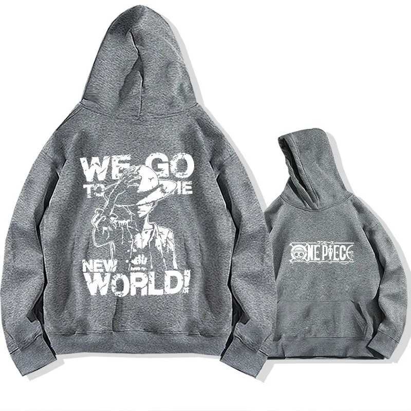 One piece Luffy mens and womens hooded sweatshirt autumn and winter long sleeved wool warm sportswear comfortable super large hooded zipper W241230