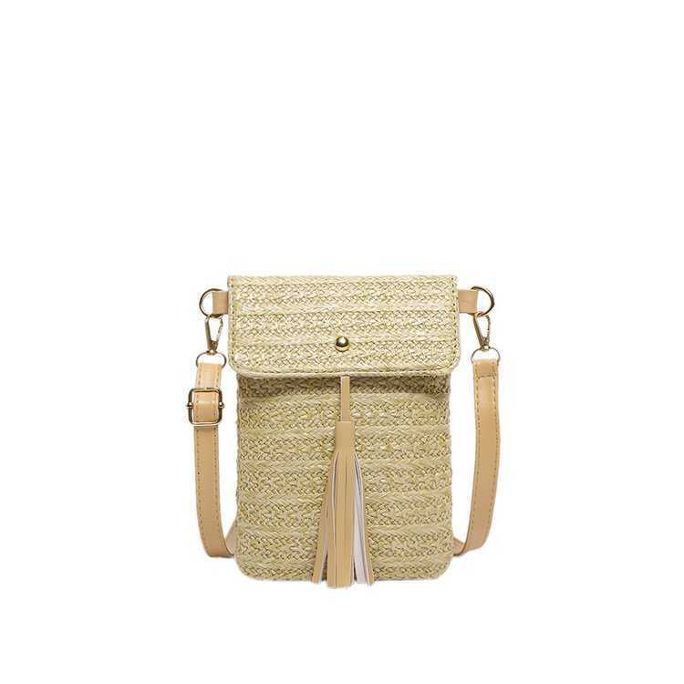 Straw Woven Bag Small Bag 2024 Trend Versatile Women's Small Bag Woven Small Square Bag New Tassel Phone Bag