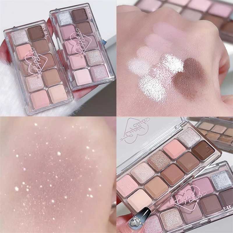 Korean Eyeshadow Palette 10Colors Matte Grey Pink Eye Shadow Long Lasting Glitter Eye Shadow Brown Earthy Color Eye Makeup PlateXJ241230