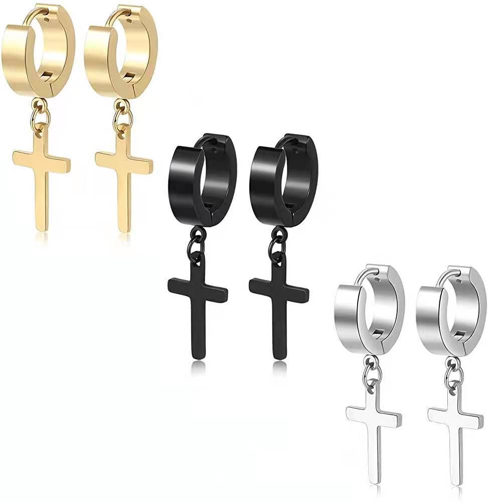 European-American Student Style Non-Pierced Titanium Steel Cross Clip Earrings - Fashionable Fake Jewelry for All Genders