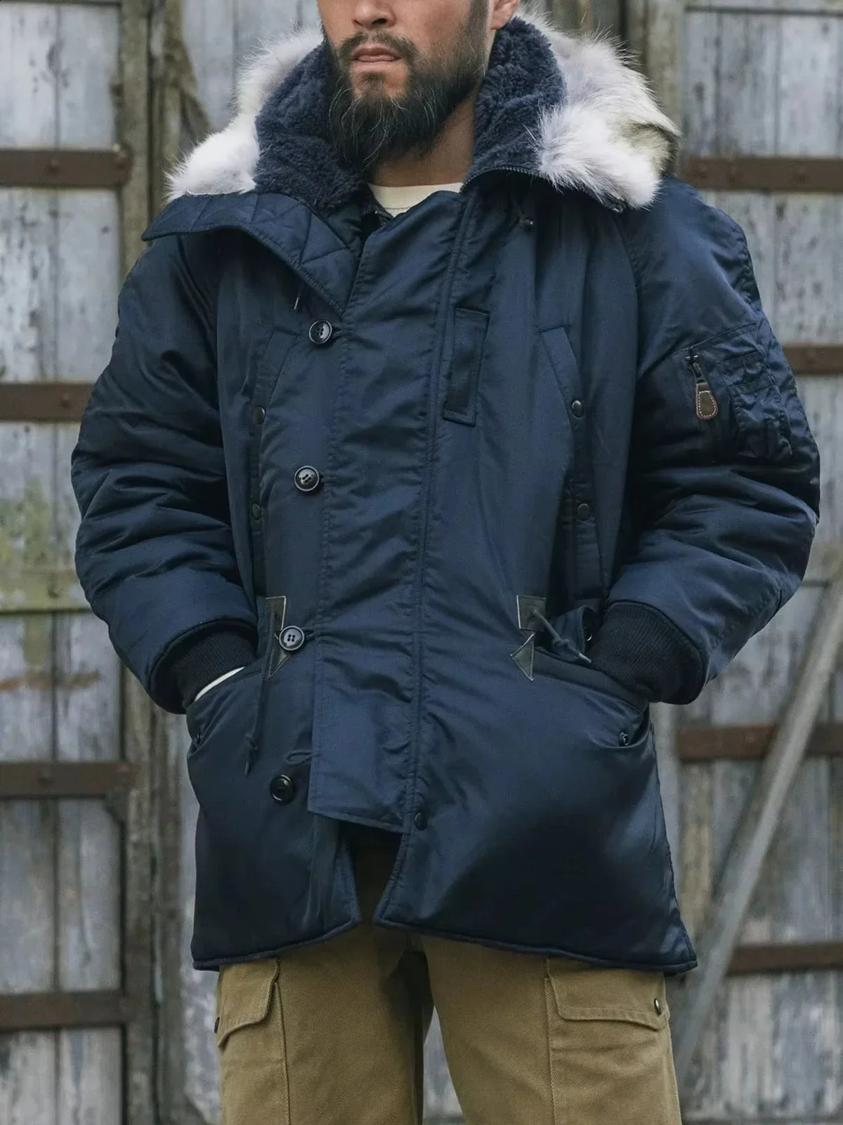 Rugged Bronson Type N3A Snorkel Parka Winter Mens Real Fur Collar Long Bomber Jacket Blue N3B 241224