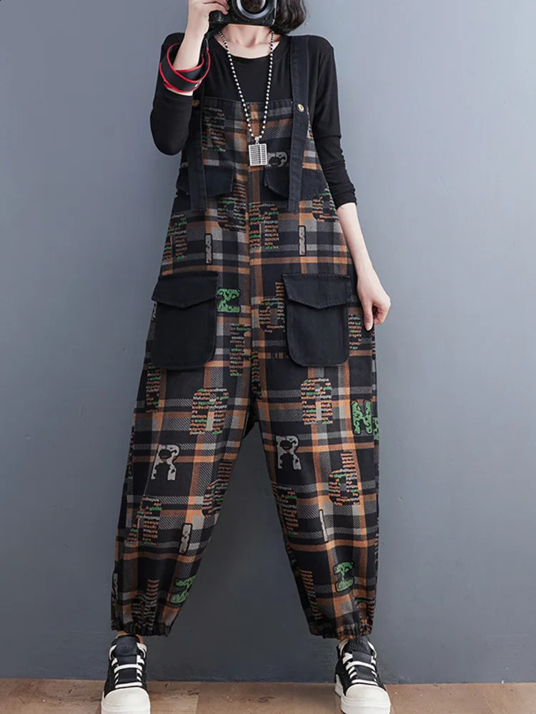 #1466 Spring Autumn Vintage Denim Overalls Women Loose Split Joint Rompers Womens Ankle-legnth Streetwear Denim Jumpsuits Ladies 241230