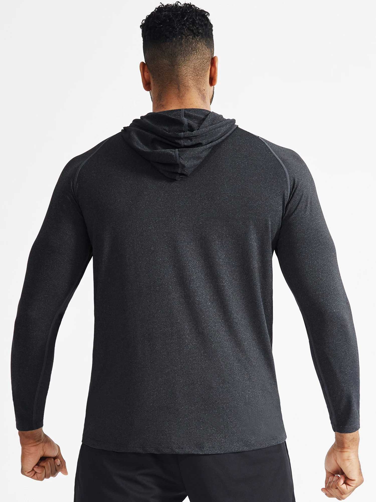 Loose and comfortable quick drying mens sportswear - lightweight and breathable hooded long sleeved T-shirt W241230