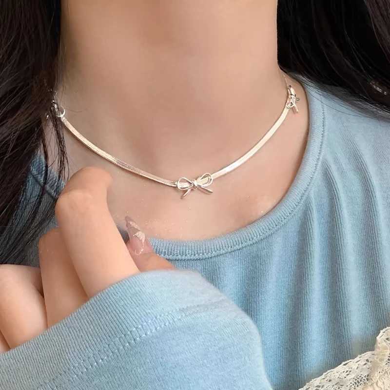 925 sterling silver bow snake bone necklace fashionable and exquisite chain necklace wedding party gift W241230