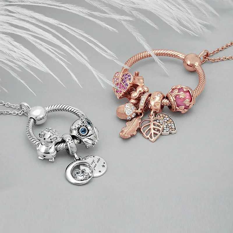 Simple 925 Silver Moment Heart Pendant O-shaped Charm Original Basic Chain Set Necklace DIY Anniversary Gift W241230