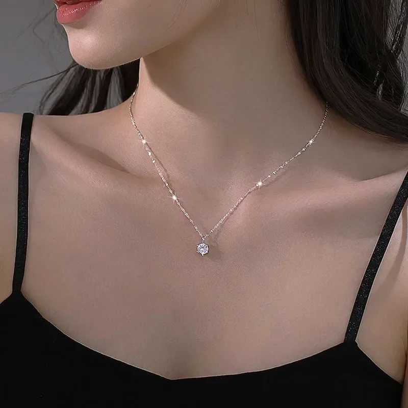Silver Zircon Crystal Pearl Pendant Necklace Transparent Fishing Line 2024 Womens Exquisite Jewelry W241230