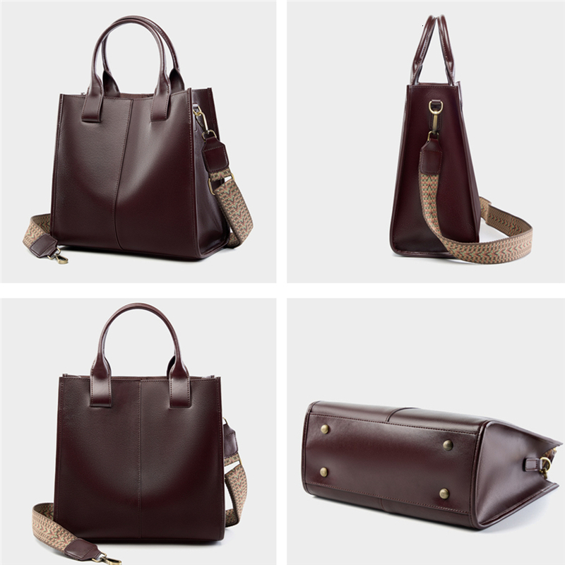 Burminsa Cowhide Genuine Leather Large Tote Handbags For Women New 2025 Trend Designer Wide Strap Ladies Shoulder Messenger Bags