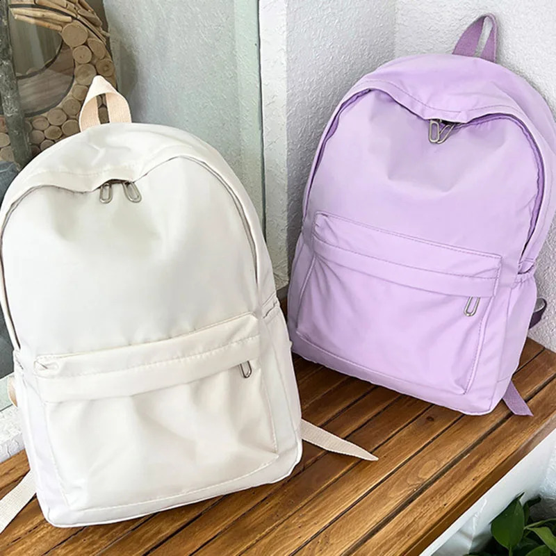 Simple Solid Color Womens Backpack Waterproof Nylon School Bags for Teenager Girls Bookbag Lady Travel Backbag Shoulder Bag 241230