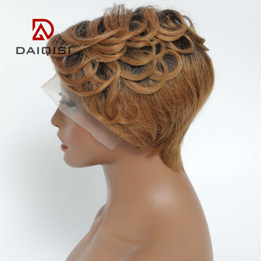 Lace Front Wig Cover T Shape Oushuo Style Bob Side Curly T-Shaped Mesh Cap Gradient Lace Real Hair Wig Headband Kq2 Kq2
