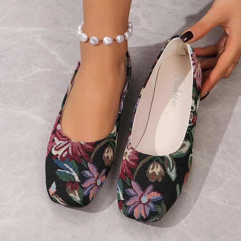2024 High Quality Ladies Shoes Shallow Womens Flats Fashion Printing Daily Flat Plus Size Low Heelszapatos 241225