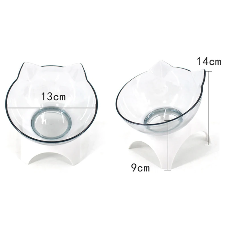 133556 Cat Raised Stand Feeding Transparent Plastic Pet Food Water Feeder Bowl 15 Degree Tilted Design Neck Guard for Cats Dogs
