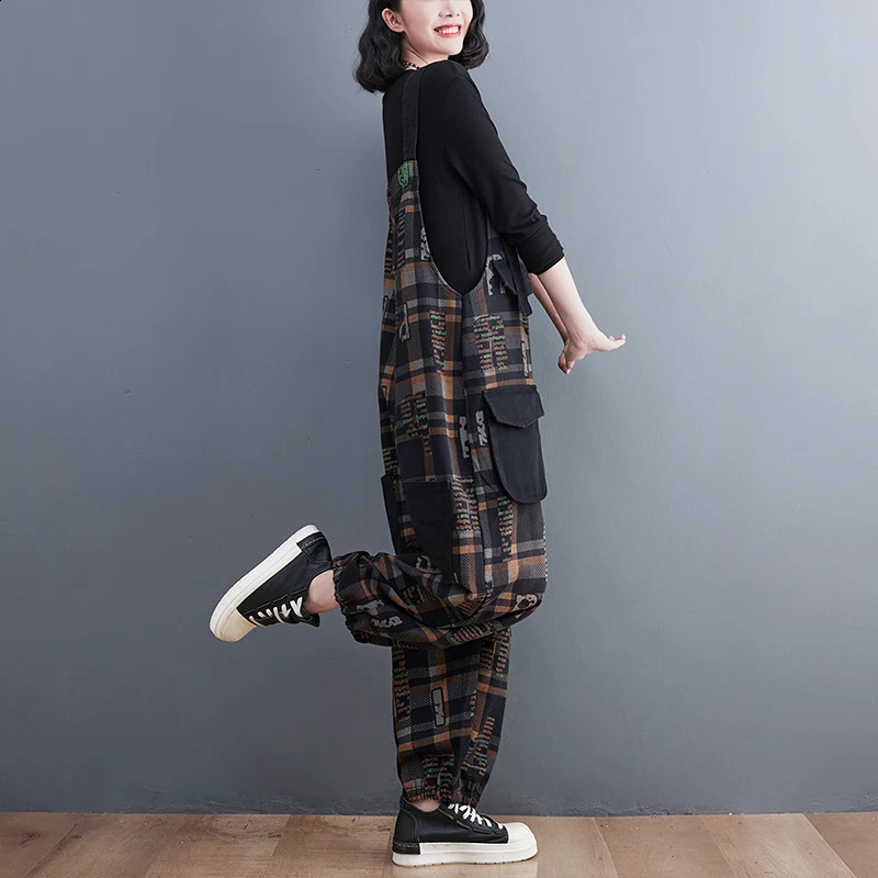 #1466 Spring Autumn Vintage Denim Overalls Women Loose Split Joint Rompers Womens Ankle-legnth Streetwear Denim Jumpsuits Ladies 241230