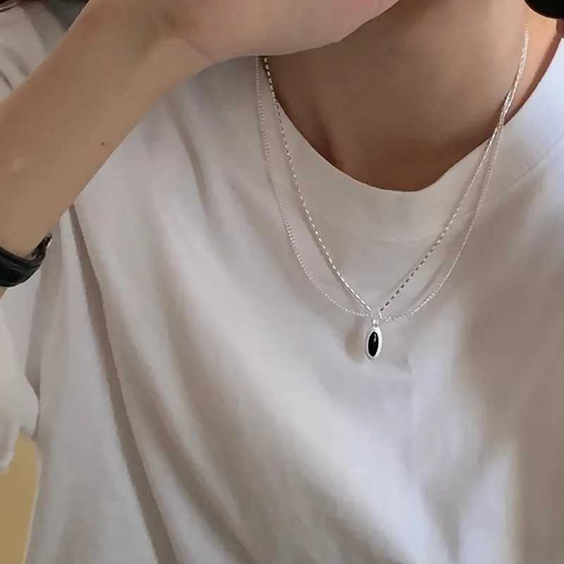 Ventilate 925 sterling silver black agate necklace suitable for women double layered oval fashionable jewelry gift direct shipping W241230