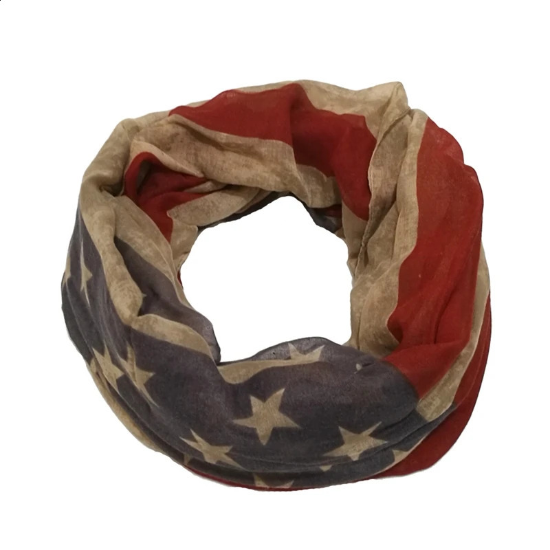 Vintage American Flag Scarf Women Soft Viscose Ring USA Festival Celebrate Shawl Femme Snood Neckerchief 241228