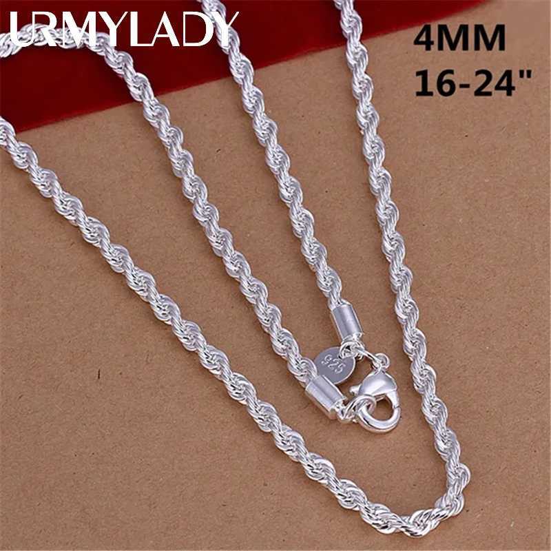 URMYLA 16-24 inch mens beautiful and fashionable 925 silver charm 4MM rope chain necklace suitable for pendant high-quality jewelry W241230