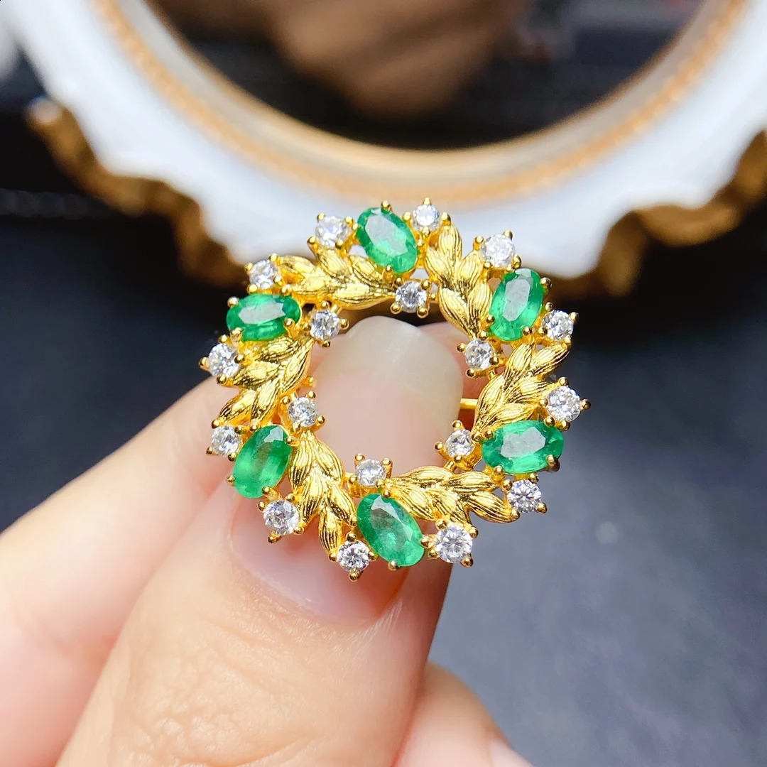 FS 3*5mmNatural Emerald Brooch S925 Sterling Silver Fine Fashion Charm Weddings Jewelry for Women With Certificate 241230