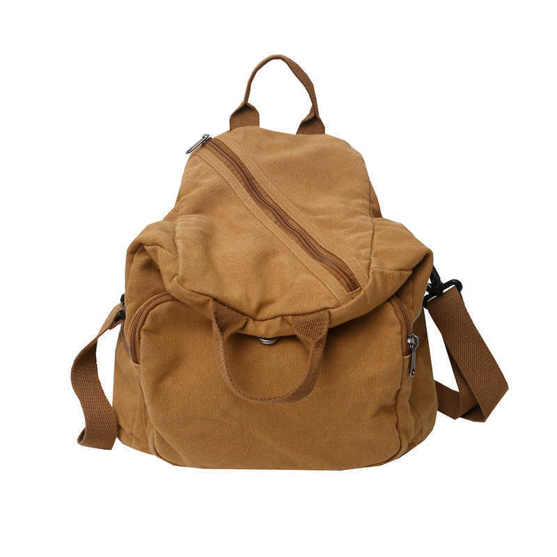 Washed Canvas Backpack men's and women's large capacity multipurpose Single Shoulder Messenger Bag lazy wind solid color small backpack 2412