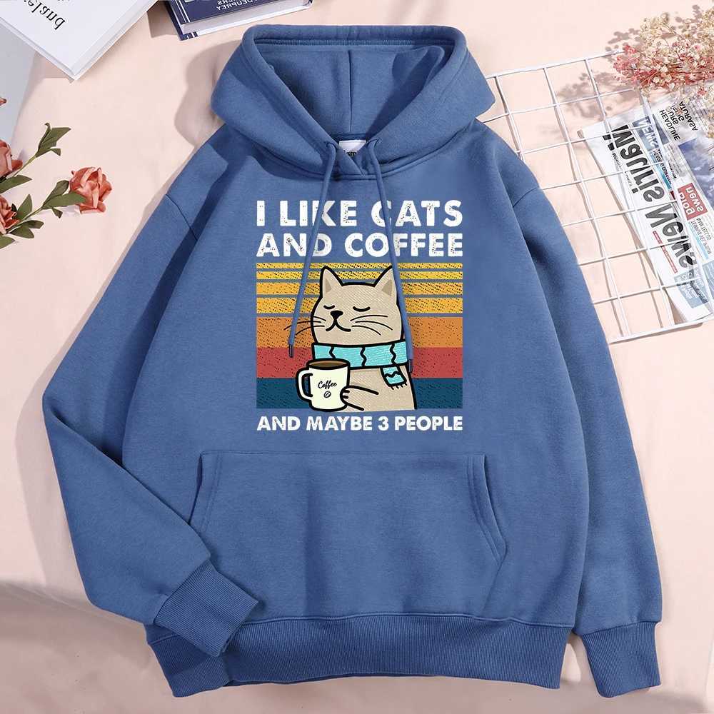 I like mens cat and coffee hoodies fashionable womens Crewneck clothing loose wool new hoodies street zipper mens sportswear W241230