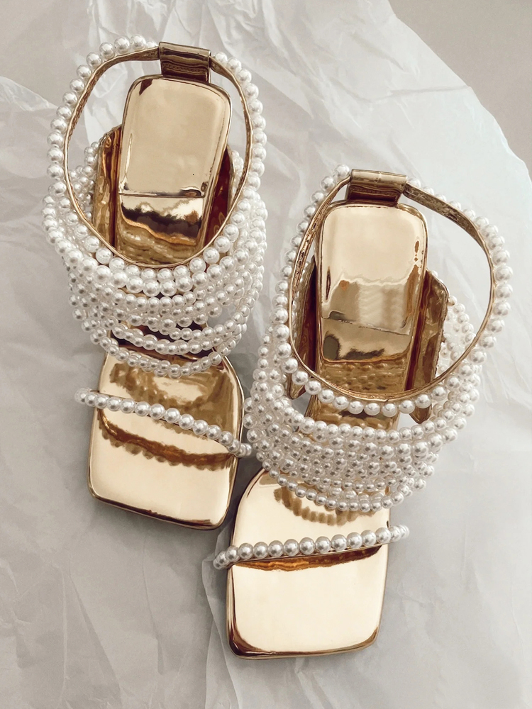 High Heels Women's 2024 New Golden Pearl Elegant Thin Heel Versatile Fashion Banquet Open-Toed Wedding Sandals