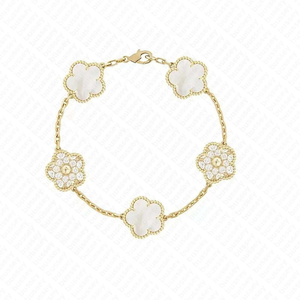 5 motif flower charm bracelets designer for women 2 side mother of pearl interval diamond four leaf clover bracelet gold jewelry woman chirstmas valentines day gift