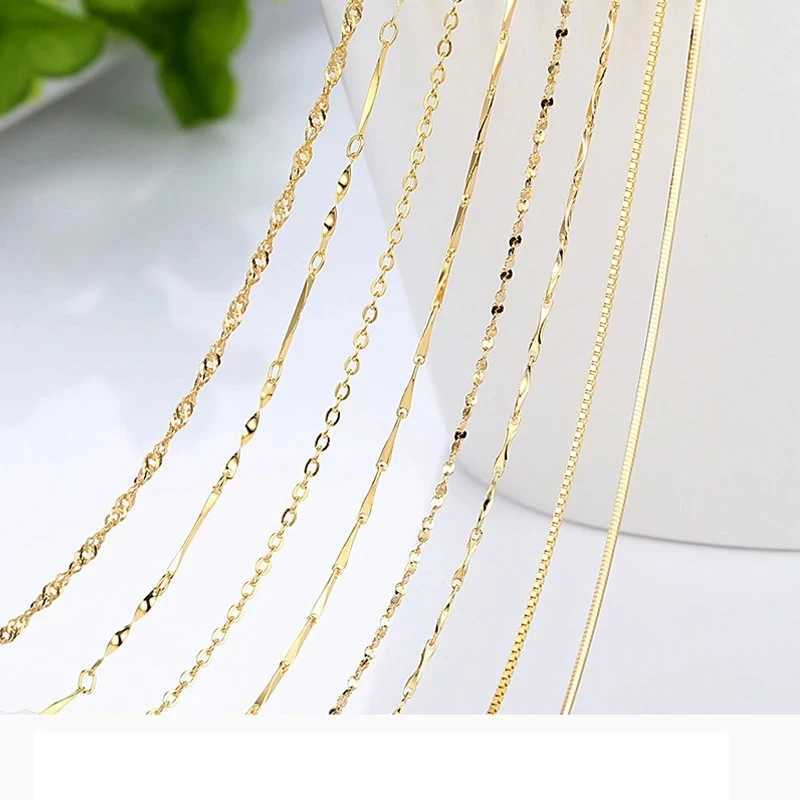 Authentic 14k Womens Gold Necklace Water Wave Chain Snake Bone/Star/Cross Chain 18 inch Necklace Pendant Exquisite Jewelry W241230