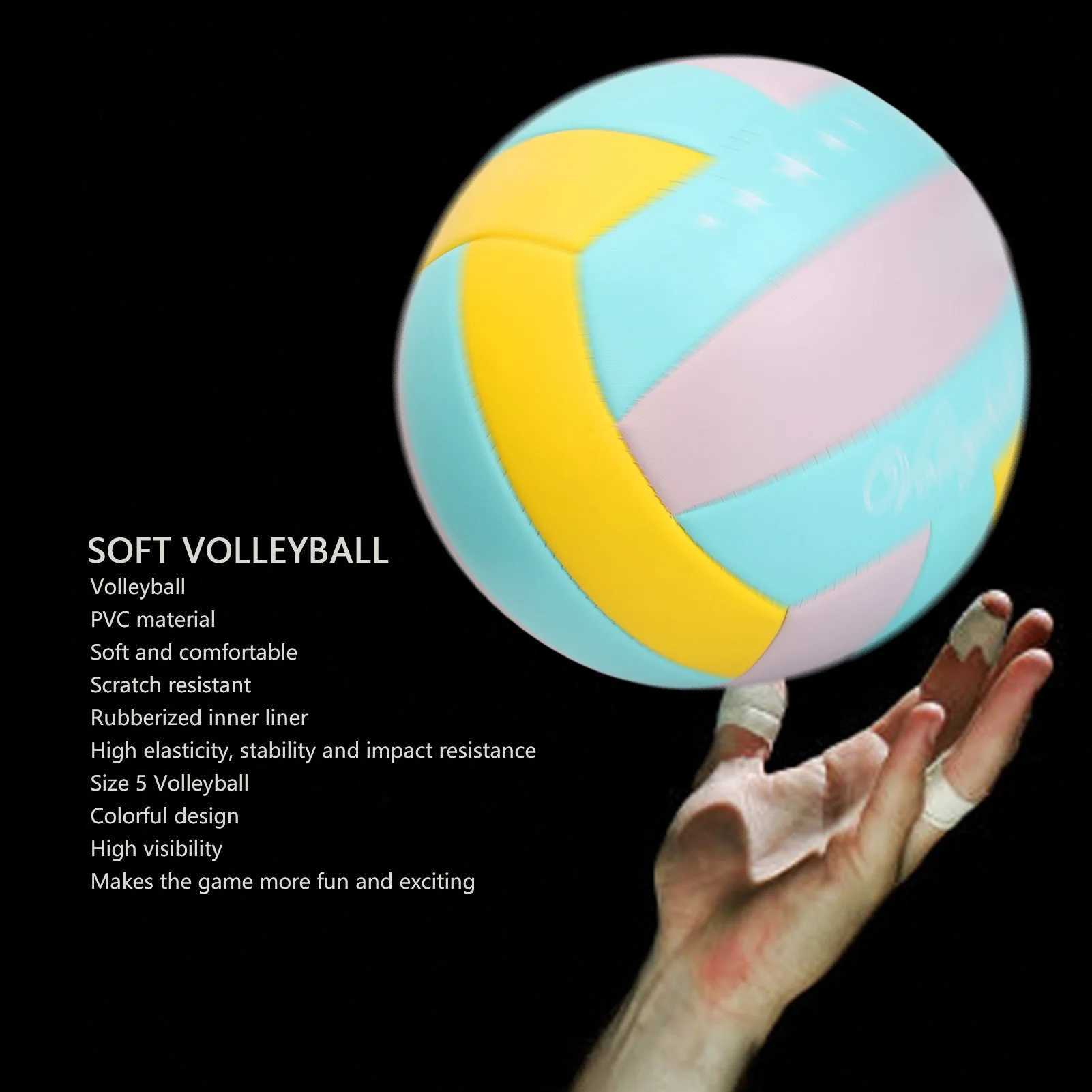 Size 5 Training Pink Blue Yellow Volleyball Soft High Elasticity Lightweight PVC Indoor Outdoor Beach Volleyball for Pool GymXJ241230