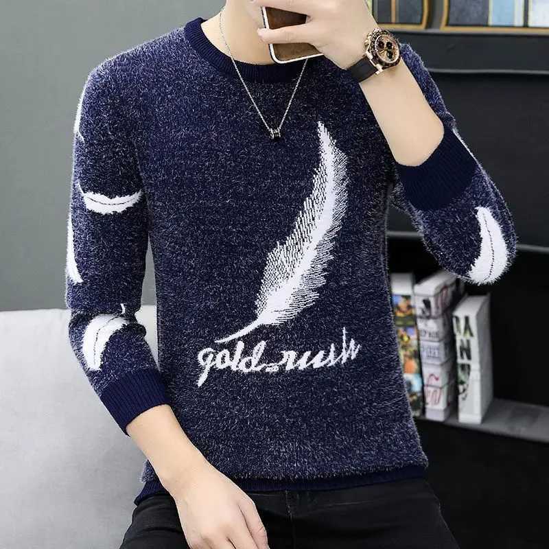 Korean Fashion Autumn Winter Sweater Mens O-neck Jacquard Knitted Thick Warm Casual Long Sleeve Loose Zipper Knitted Top W241230