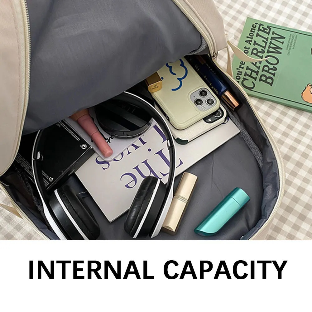 Causal Simple Travel School Bags Portable Large Capacity Waterproof School Books Pencil Case Water Bottle Bookbag For Men Women 241230