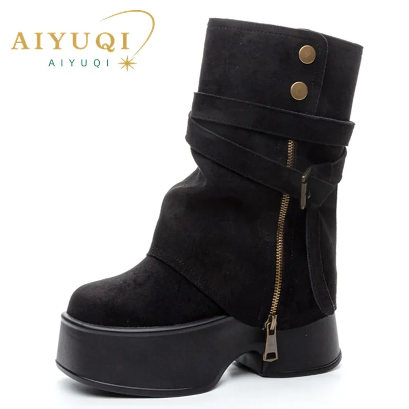 AIYUQI Trouser Boots Women Autumn Two-wear Detachable Booties Women Fashion Platform High Heel Women's Ankle Boots