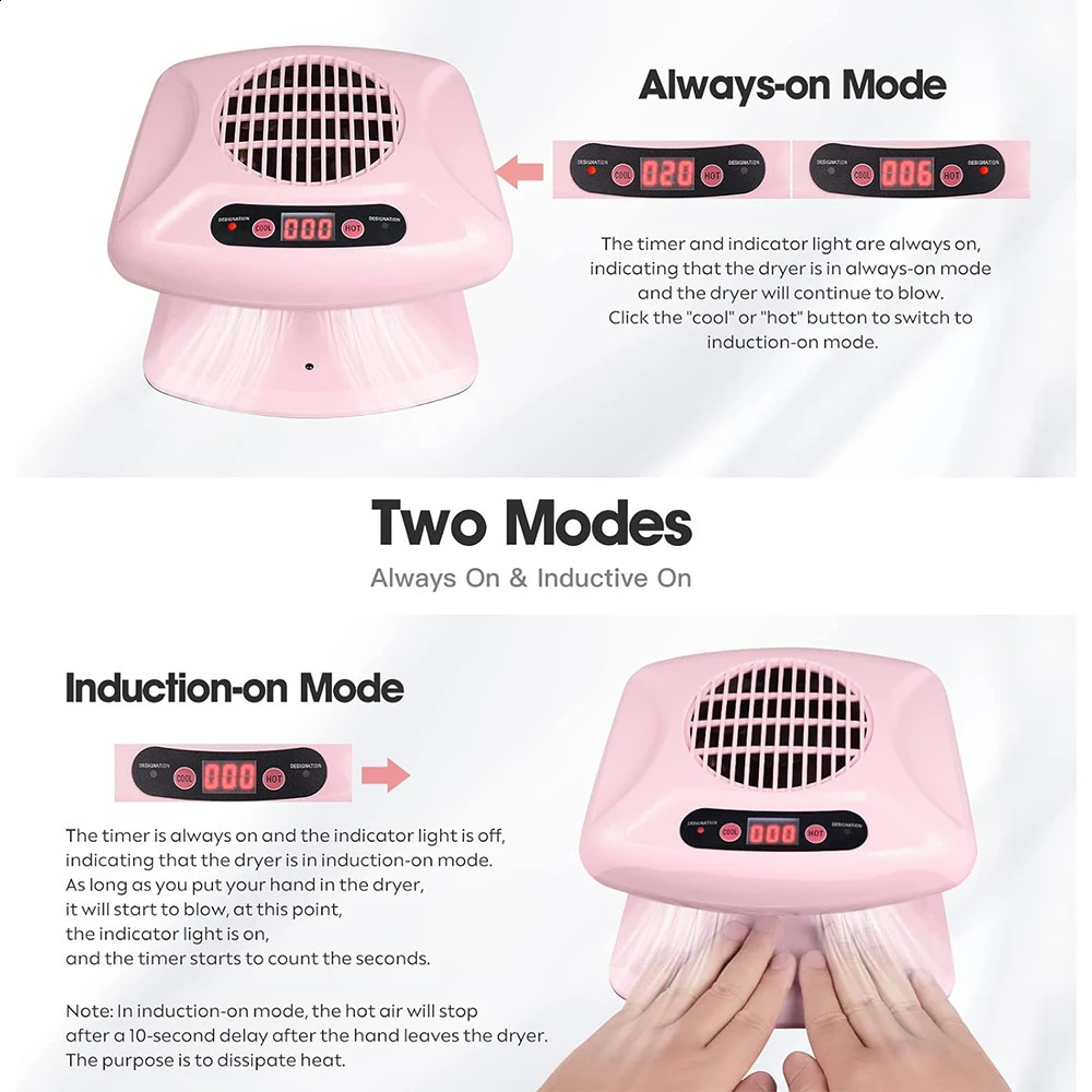 Nail Art Air Dryer And Cold Polish 300W Timing Fan Blow For Both Hands Feet 241118
