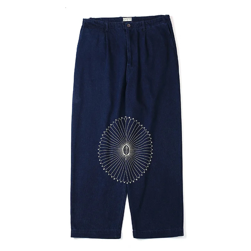 Japanese Fashion Kapital Hirata Hehong Embroidered Casual Printed Pants Trend Versatile Vintage Loose Jeans Men Trousers