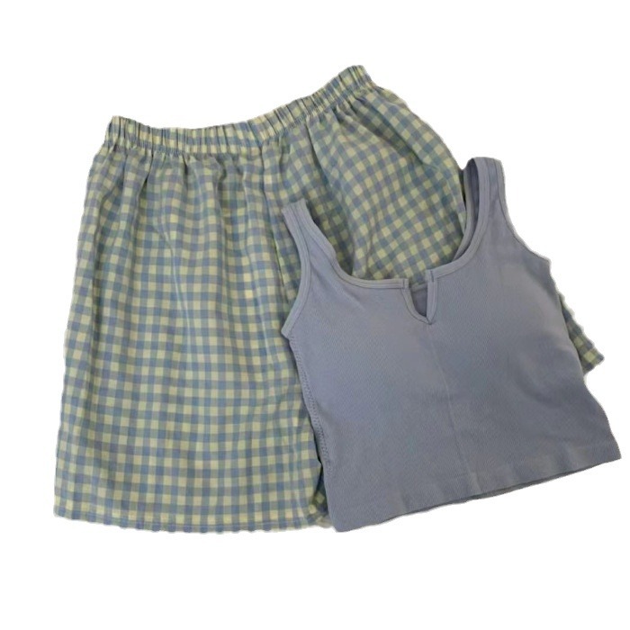 B116-Camisole with padded pajamas for women with small floral patterns, Korean version, Southeast Asian cross-border shorts, two-piece home clothes se