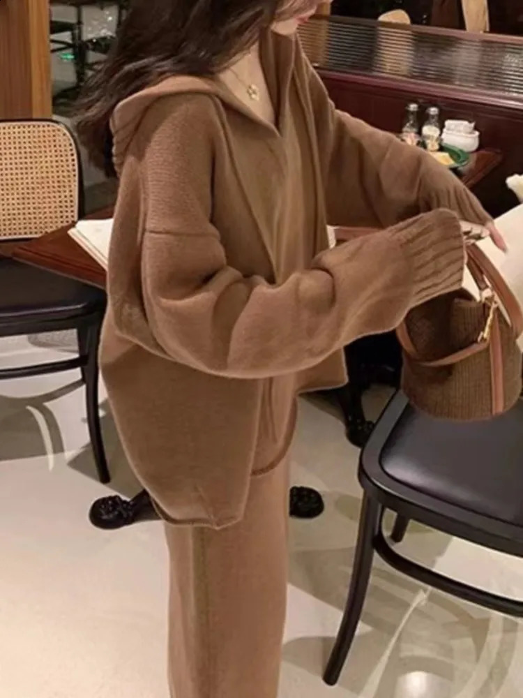 Women Knitted Sweater 2 Piece Suits Autumn Fashion Blouses Tops and Skirt Set Casual Elegant Female Hoodies Korean Outfits 250122