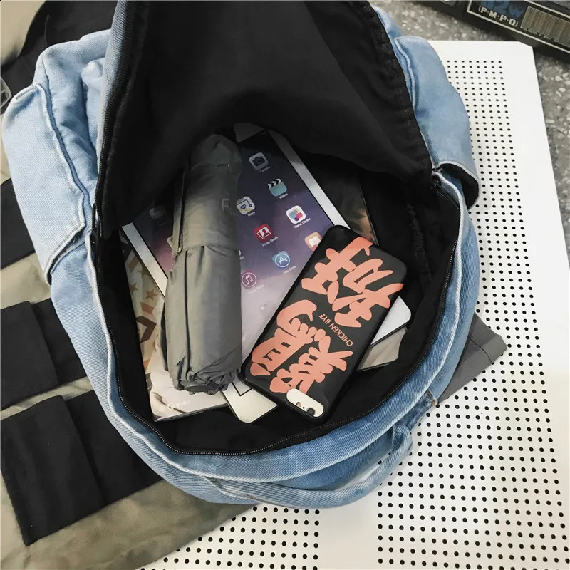 Womens Backpack Cowboy Childrens Bag Denim Korean Version Shoulder Bags Teenager Girl College Student School For Men Rucksack 241230