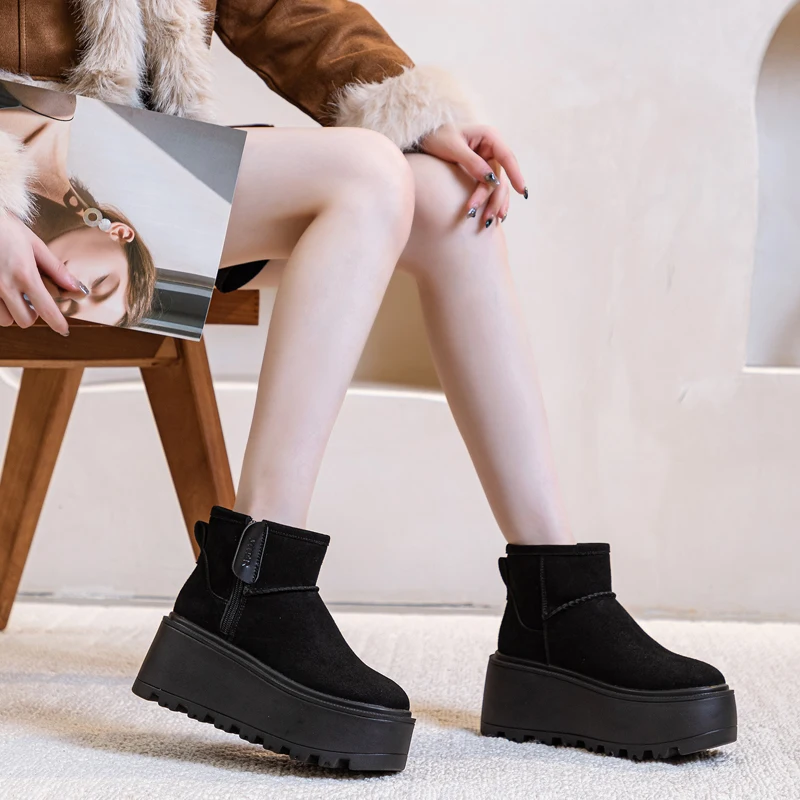 AIYUQI Snow Boots Women Winter Boots Women Velvet Warm Fashion Genuine Leather Women's Ankle Boots