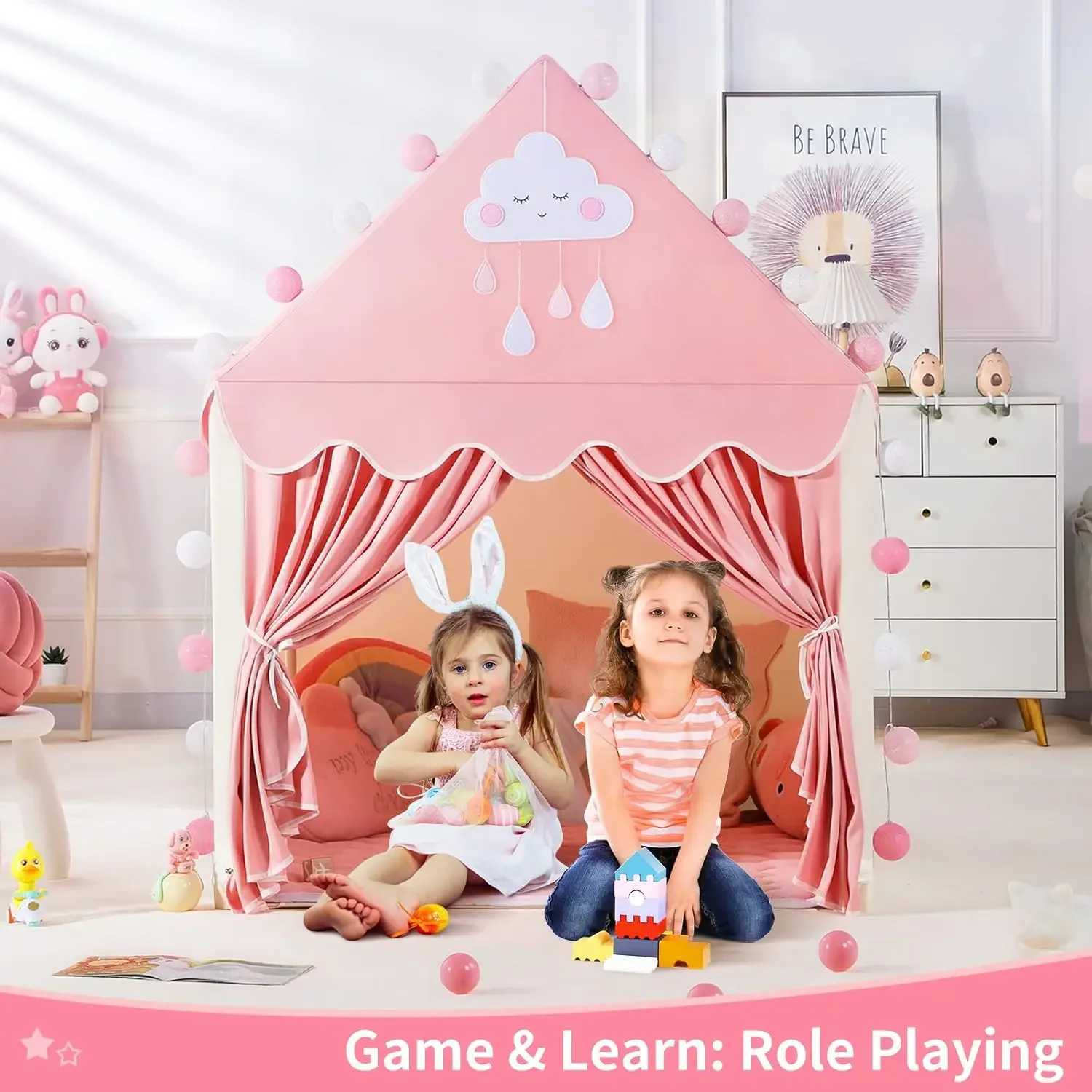 Childrens Tent Indoor Girl Game 1.35M Portable Camping Toy Castle Doll House Boys Small House Princess House Room Decoration W241230