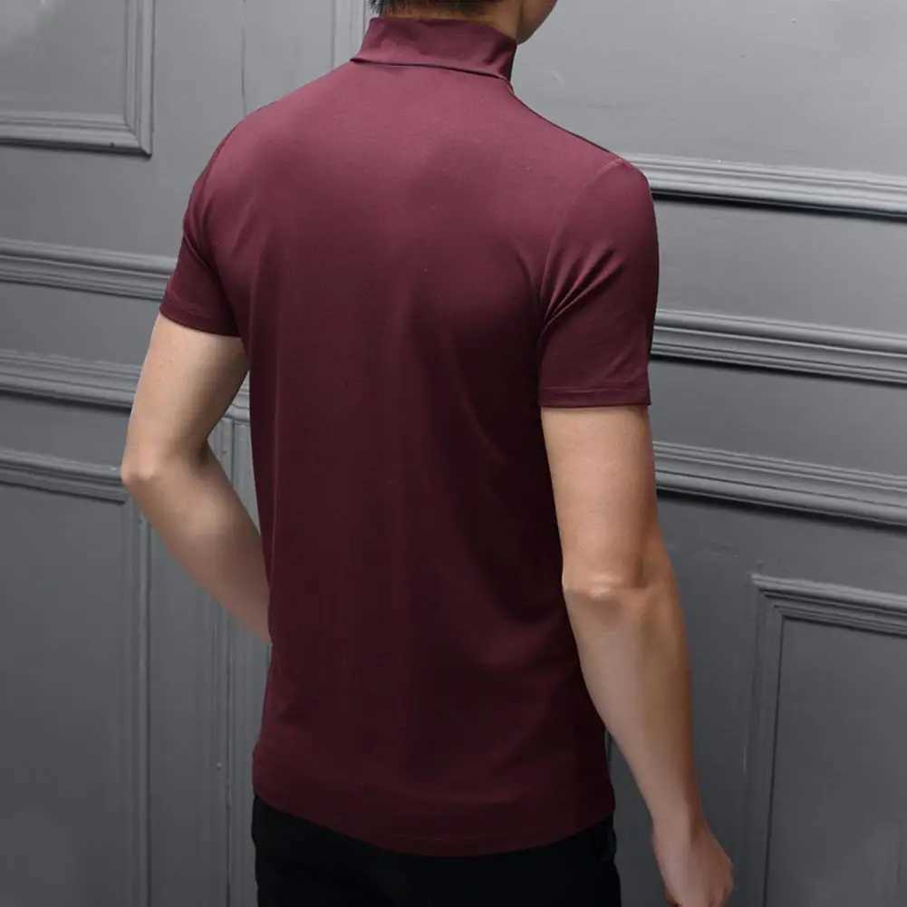 Mens half neck casual solid color soft mens T-shirt breathable short sleeved mens summer floral top mens clothing W241230