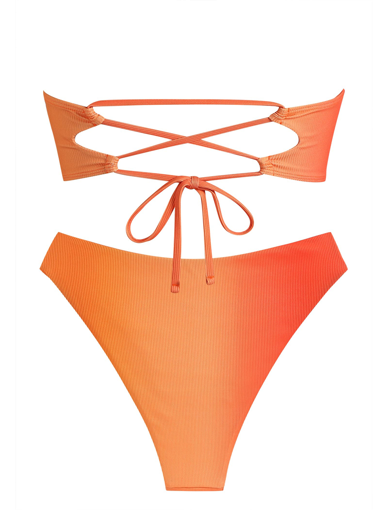 Women's Strapless Bikini Fashion Twist Bandeau Bikinis Swimwear Sexy Ladies Cheeky Swimsuit Solid Color Back Lace up Bathing Suits Tube Tops Beac