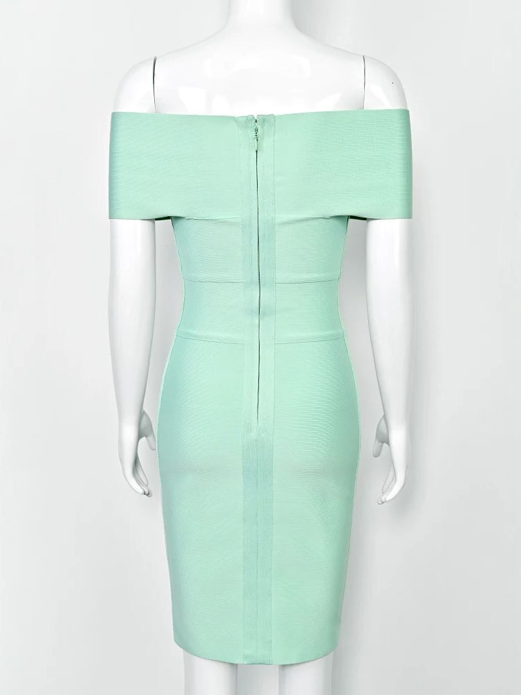 Sexy Off Shoulder V Party Bandage Dress 2023 Women Summer Green Bodycon Tight Elegant Tail Club XL Evening Vestido