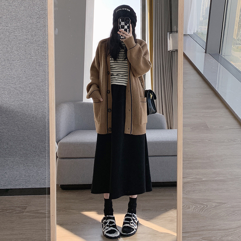 L30968 long new style kapok velvet plus velvet skirt high waist long skirt cover the flesh and show thin A-line skirt
