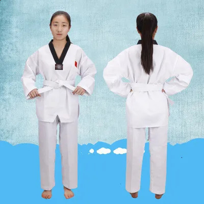 Traditional White Taekwondo Uniform Unisex Children Adult Suit Karate Judo Dobok WTF Karate Clothes Long Sleeve Fitness Training 241230
