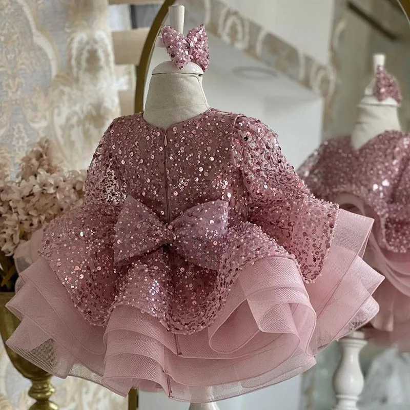 Girl's Dresses Baby Girl Princess Sequins Tutu Dress Long Sleeve Infant Toddler Child Bow Vestido Party Wedding Birthday Baby Clothes 1-12YY24122