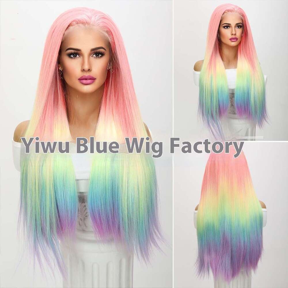 Lace Front Wig Cover T Shape High Quality 13 * 4 Star High-End Fashion Rainbow Gradient T-Shaped Lace Front Wig Kq2