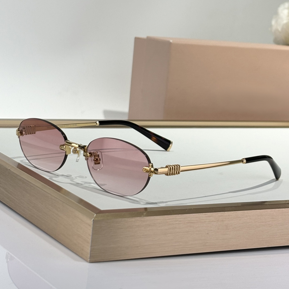Rimless Round Sunglasses Gold/Pink Gradient Y2K Women Stylish Glasses Summer Sunglasses UV400 Eye Protection with Case